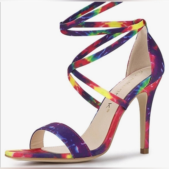 Size 9 Allegra K Tie-Dye Lace-Up Stiletto Heels - Picture 8 of 9